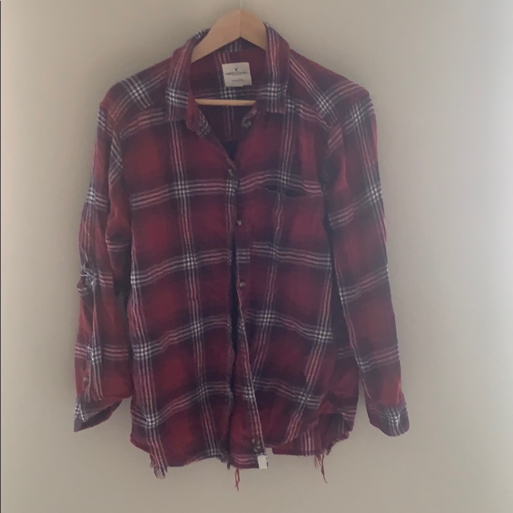 Frayed Red Plaid Shirt